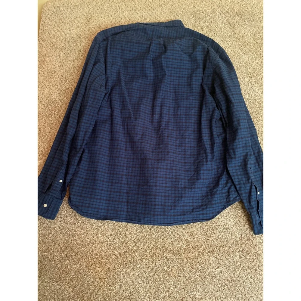 J. Crew Mens Button Down Shirt XXL Blue Gingham American Pima Cotton Classic Fit